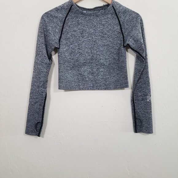 PINK Victoria's Secret Seamless Long Sleeve Thumbhole Crop Top Gray Size M - Picture 1 of 5